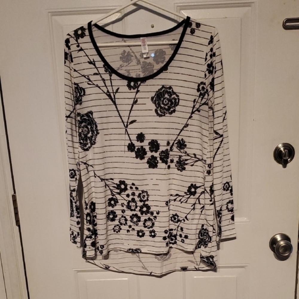 Floral Striped Black and White Women's Top